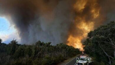 Un incendie de brousse massif dans le Grampians National Park, en Australie, ravageant une superficie équivalente à celle de Singapour, décembre 2024.